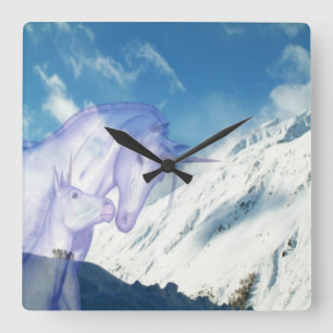Reloj Cuadrado Montaña Nevada Unicornio Calma Atemporal