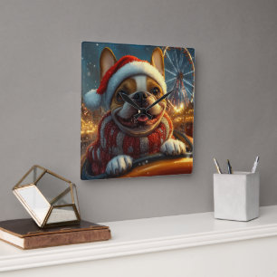 Reloj Cuadrado Montaña Rusa de Perro Boxer en Navidad