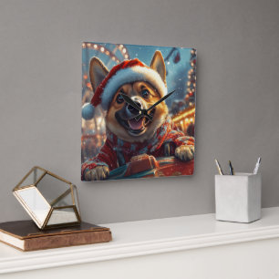 Reloj Cuadrado Montaña Rusa de Perro Malinois Belga Navidad