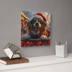 Reloj Cuadrado Montaña Rusa de Perros Bouviers des Flandres Navid
