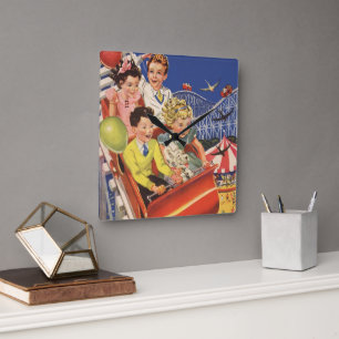 Reloj Cuadrado Montaña Rusa de Perros con Globos para Niños Vinta