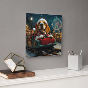 Reloj Cuadrado Montaña Rusa Perro Basset Hound Navidad