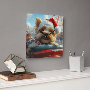 Reloj Cuadrado Montaña Rusa Perro Terrier Biewer Navidad