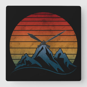 RELOJ CUADRADO MONTAÑA VINTAGE ATARDECER 