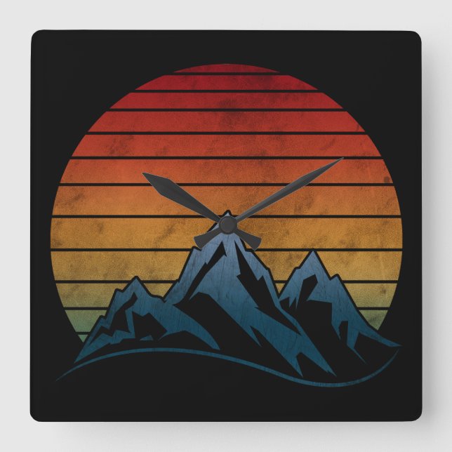 RELOJ CUADRADO MONTAÑA VINTAGE ATARDECER  (Anverso)