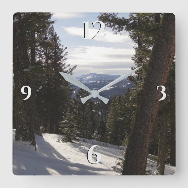 Reloj Cuadrado Montañas Madison en invierno en Montana (Anverso)