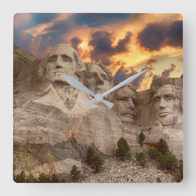 Reloj Cuadrado Monte Rushmore al atardecer (Anverso)
