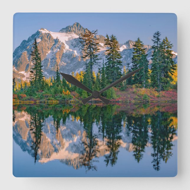 Reloj Cuadrado Monte Shuksan reflejado en el lago Reflection (Anverso)