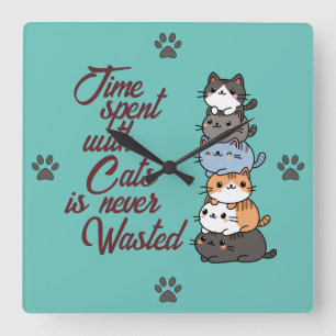 Reloj Cuadrado Montón de gatos lindos, tiempo pasado con gatos