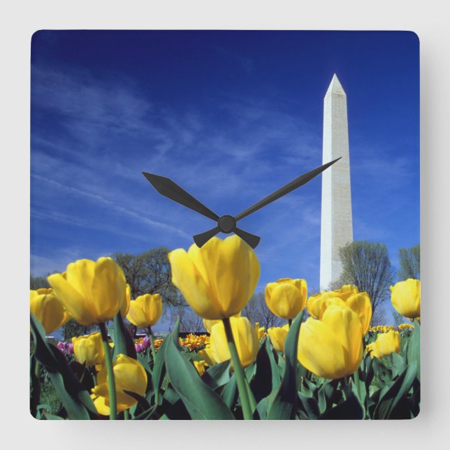 Reloj Cuadrado Monumentos | Monumento a Washington en primavera (Anverso)