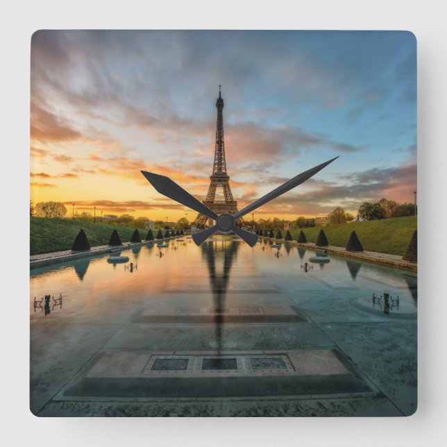 Reloj Cuadrado Monuments | Eiffel Tower Sunrise (Anverso)