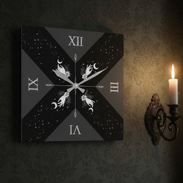 Reloj Cuadrado Moody Black Silver Witchy Goth Home Décor