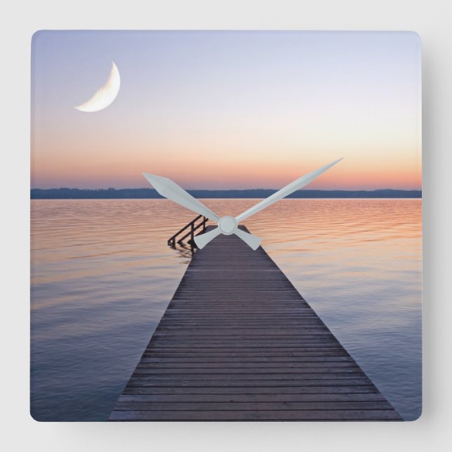 Reloj Cuadrado Moon Over Buscharner Footbridge | Starnberg Lake (Anverso)