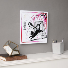 Reloj Cuadrado Moonlit Cherry Blossom Cat Soccer For Japanese Hom