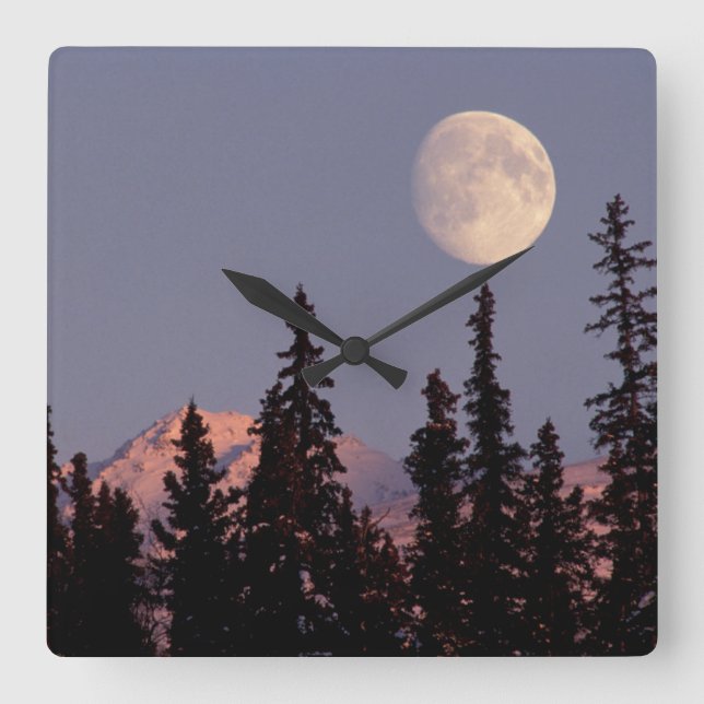 Reloj Cuadrado Moonrise Early Winter | Anchorage, Alaska (Anverso)