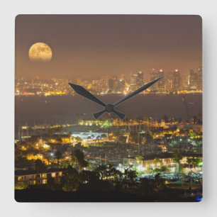 Reloj Cuadrado Moonrise over the San Diego skyline