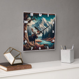 Reloj Cuadrado Moose by Mountain Stream en el paisaje otoñal