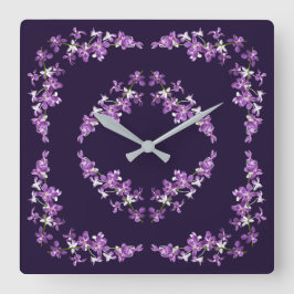 Reloj Cuadrado Morado Dendrobium Orchids Motif
