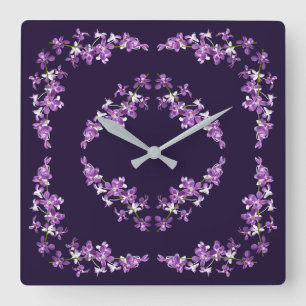 Reloj Cuadrado Morado Dendrobium Orchids Motif