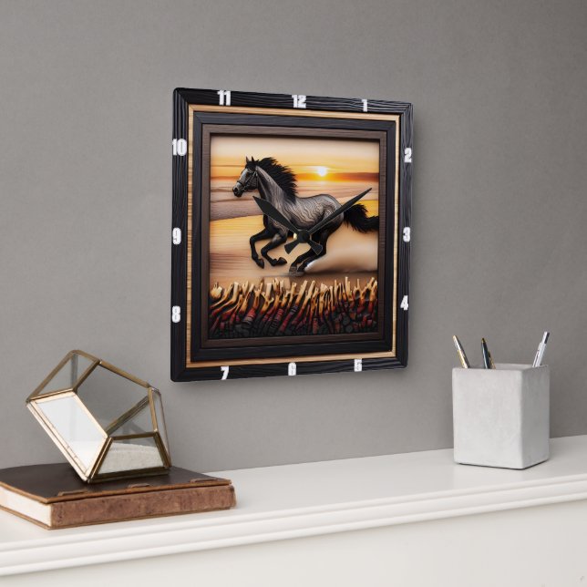 Reloj Cuadrado Morgan Wave Chase: Efecto texturizado de madera (Oficina)