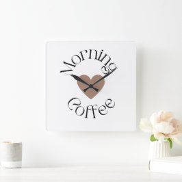 Reloj Cuadrado Morning Coffee Heart, Cozy Kitchen Decor