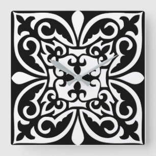 Reloj Cuadrado Moroccan tile - black with white background