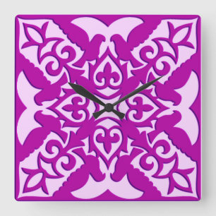 Reloj Cuadrado Moroccan tile - deep orchid and pink