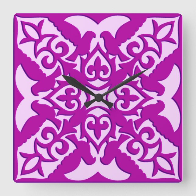 Reloj Cuadrado Moroccan tile - deep orchid and pink (Anverso)