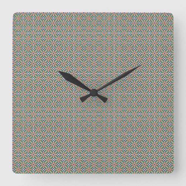 Reloj Cuadrado Moroccan Zellige Pattern Ornate Wall Clock (Anverso)
