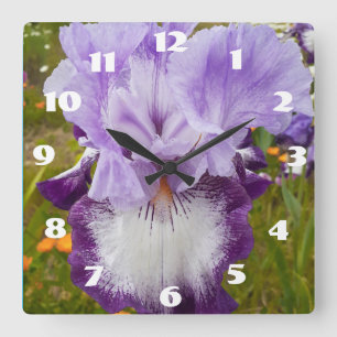 Reloj Cuadrado Morple Iris Irises Lilac Daisy Garden Flor