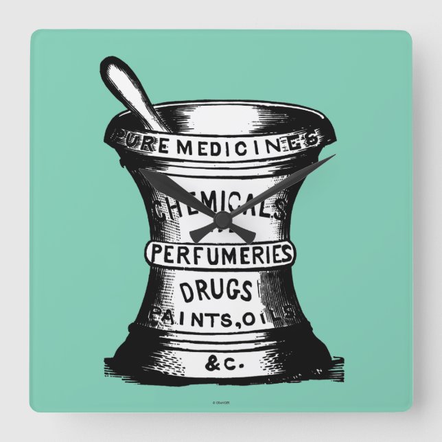 Reloj Cuadrado Mortero Y Pestle (Anverso)