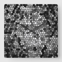 Reloj Cuadrado Mosaic Stones Vidrio Blanco Gris negro