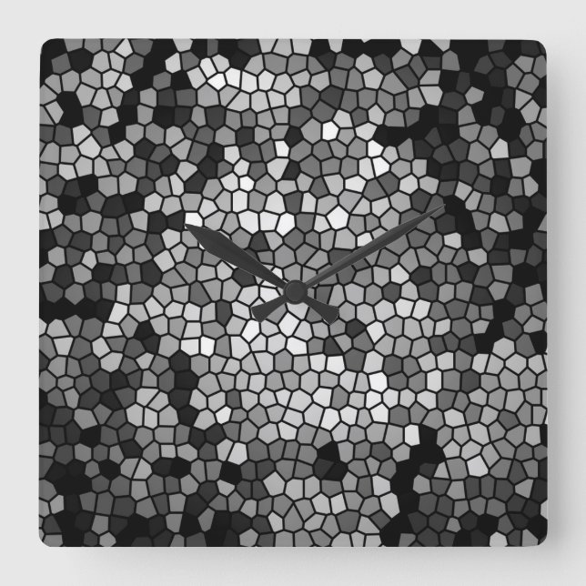 Reloj Cuadrado Mosaic Stones Vidrio Blanco Gris negro (Anverso)