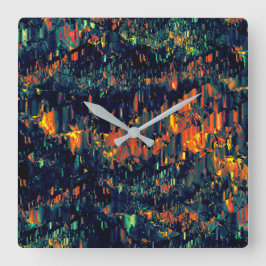 Reloj Cuadrado Mosaico abstracto de fogata desplazada sobre verde