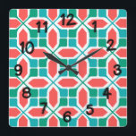 Reloj Cuadrado Mosaico Art Deco<br><div class="desc">Este reloj de pared tiene un diseño art deco de hexagones,  pentagones,  cuadrados,  líneas diagonales que parecen un mosaico.</div>