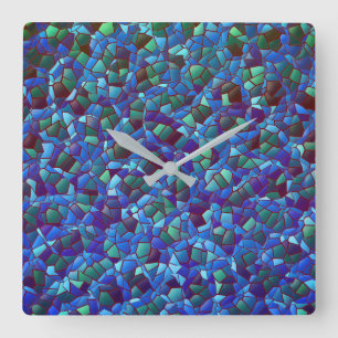 Reloj Cuadrado Mosaico de azul y verde lila salpicado o ahumado