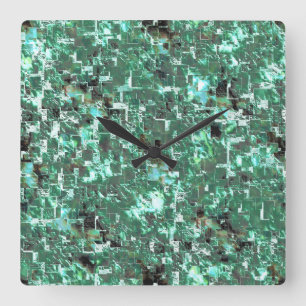 Reloj Cuadrado Mosaico de bosque de contrachapado en verde menta,