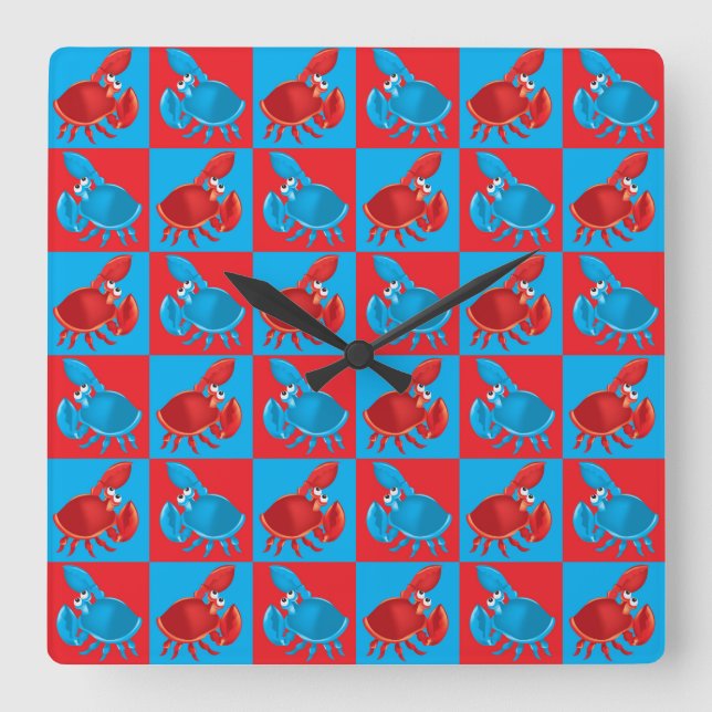 Reloj Cuadrado mosaico de cangrejo personalizado (Anverso)
