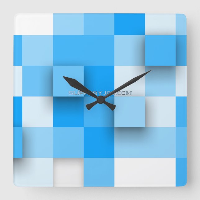 Reloj Cuadrado mosaico de cuadros de SlipperyJoe moderno de tres- (Anverso)