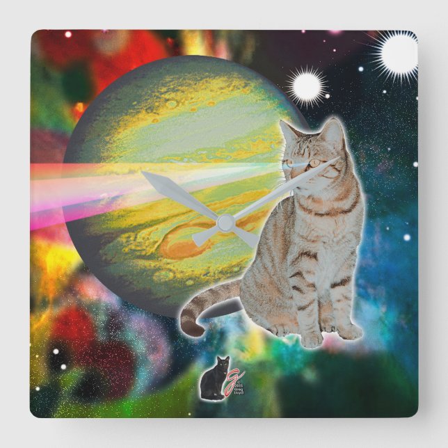 Reloj Cuadrado Mosaico De Gato Láser (Anverso)