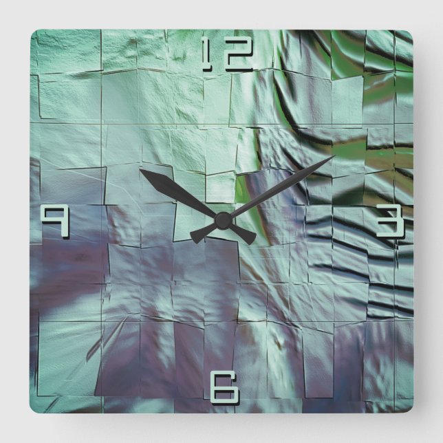 Reloj Cuadrado Mosaico de menta grisácea con ralladura ligera y r (Anverso)