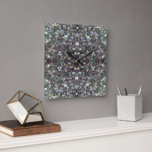 Reloj Cuadrado Mosaico de plata colorido brillante v4 - Mandala