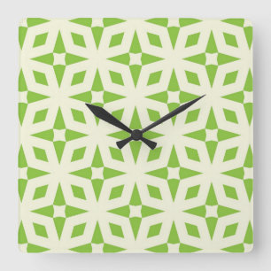 Reloj Cuadrado Mosaico de tejas geométricas de color verde crema