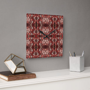 Reloj Cuadrado Mosaico de Terracota Marrón Rojo