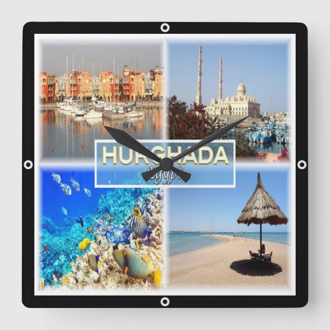 Reloj Cuadrado mosaico de zEG062 de HURGHADA en el Mar Rojo de Eg (Anverso)
