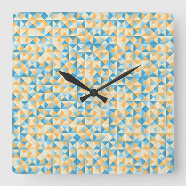 Reloj Cuadrado Mosaico en azul y naranja (Anverso)