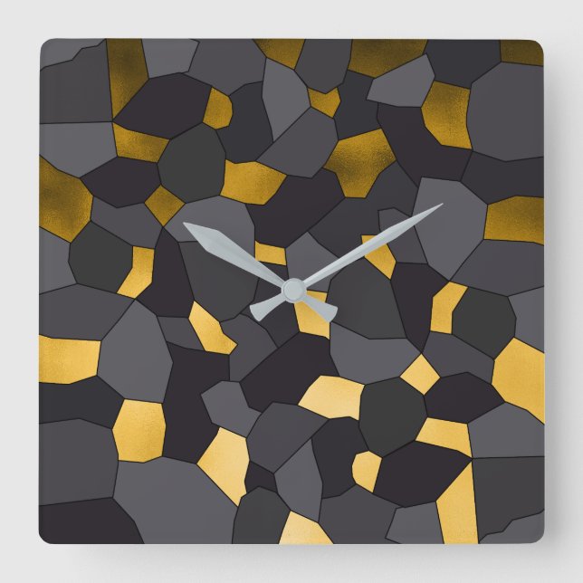 Reloj Cuadrado Mosaico gris y negro del oro elegante elegante (Anverso)