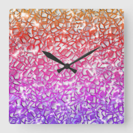 Reloj Cuadrado Mosaico grueso naranja al rojo y al lilo, y brilla