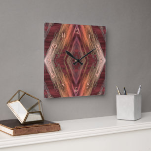 Reloj Cuadrado Mosaico Rústico Patrón de Cabaña Nativa Americana 
