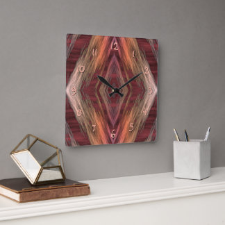 Reloj Cuadrado Mosaico Rústico Patrón de Cabaña Nativa Americana 